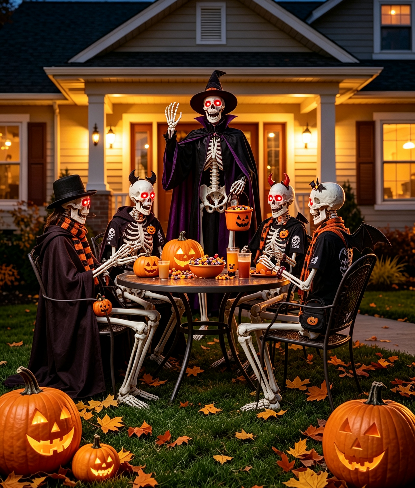 4PCS 5.5FT Skeleton With Red Eyes Shining and Chin Can Move and Can Make A Scary Sound.