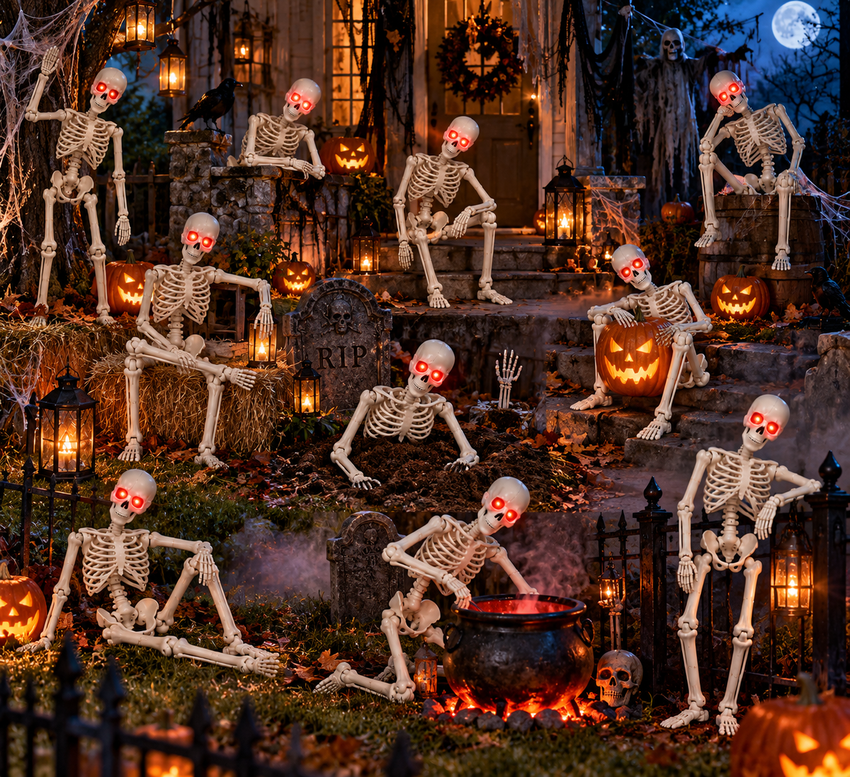 10PCS 5.5FT White Skeletons – Full-Size Animated Halloween Event Collection | 10-Pack