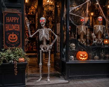 9 Pcs 170cm Animated Skeleton Set with Glowing Red Eyes, Sound Activation & Moving Jaw