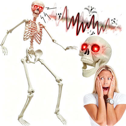 170cm Halloween skeleton decoration props, with red glowing eyes, sound sensing and chin moving functions.