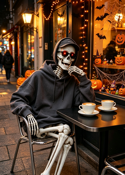 170cm skeleton, red eyes shining, chin can move, can make a scary sound.