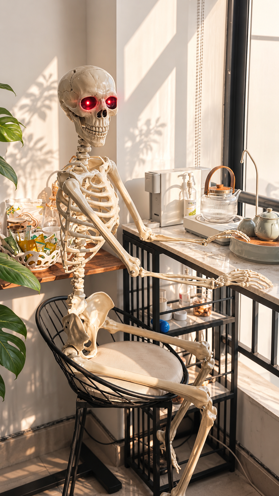9 Pcs 5.5FT Animated Skeleton Set with Glowing Red Eyes and Sound Activation and Moving Jaw