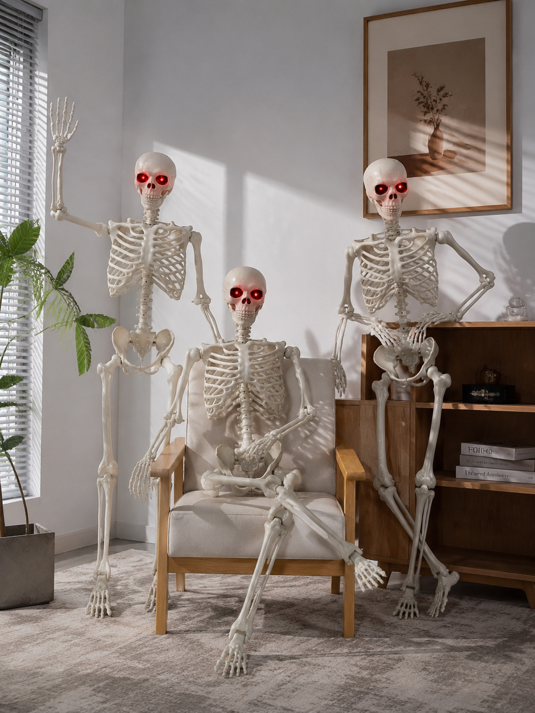 3PCS 5.5FT Animated White Skeletons – Full-Size Halloween Display Set | 3-Pack