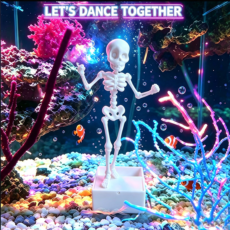 Dancing Skeleton Aquarium Ornament, Mini Skeleton Bubble Decoration with Stable Base for Fish Tank, Desktop and Halloween Display