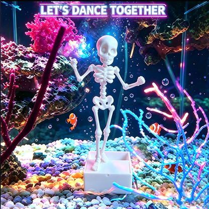 Dancing Skeleton Aquarium Ornament, Mini Skeleton Bubble Decoration with Stable Base for Fish Tank, Desktop and Halloween Display