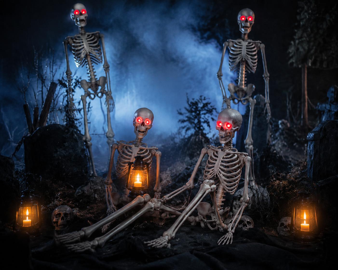 9 Pcs 170cm Animated Skeleton Set with Glowing Red Eyes, Sound Activation & Moving Jaw