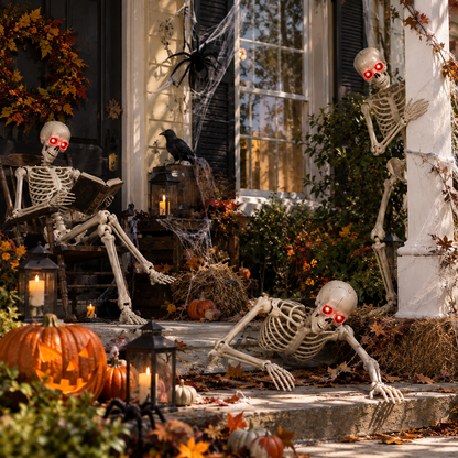 3PCS 5.5FT Animated White Skeletons – Full-Size Halloween Display Set | 3-Pack