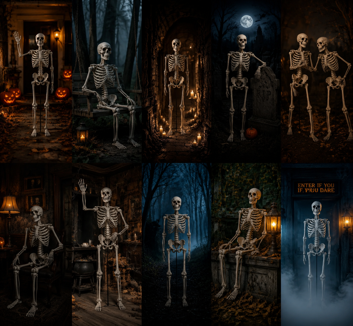 10PCS 5.5FT White Skeletons – Full-Size Animated Halloween Event Collection | 10-Pack