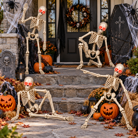 4PCS 5.5FT White Animated Skeletons – Halloween Entrance & Yard Display | 4-Pack