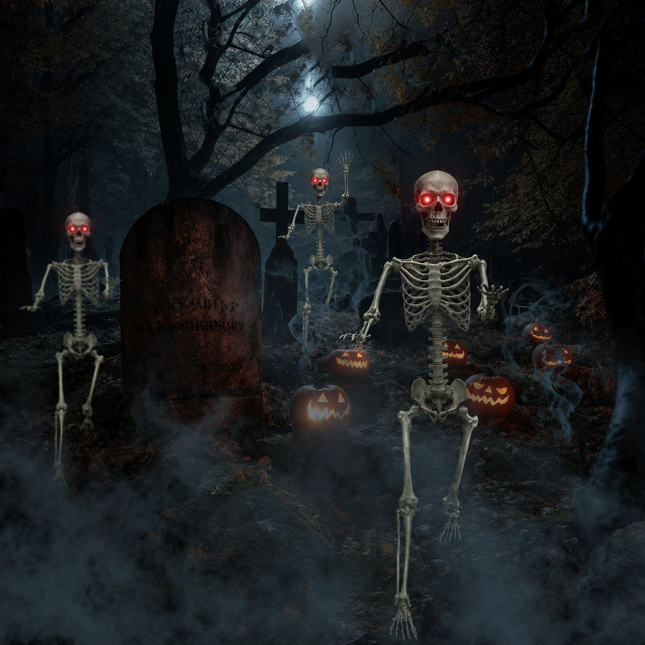 170cm Halloween skeleton decoration props, with red glowing eyes, sound sensing and chin moving functions.