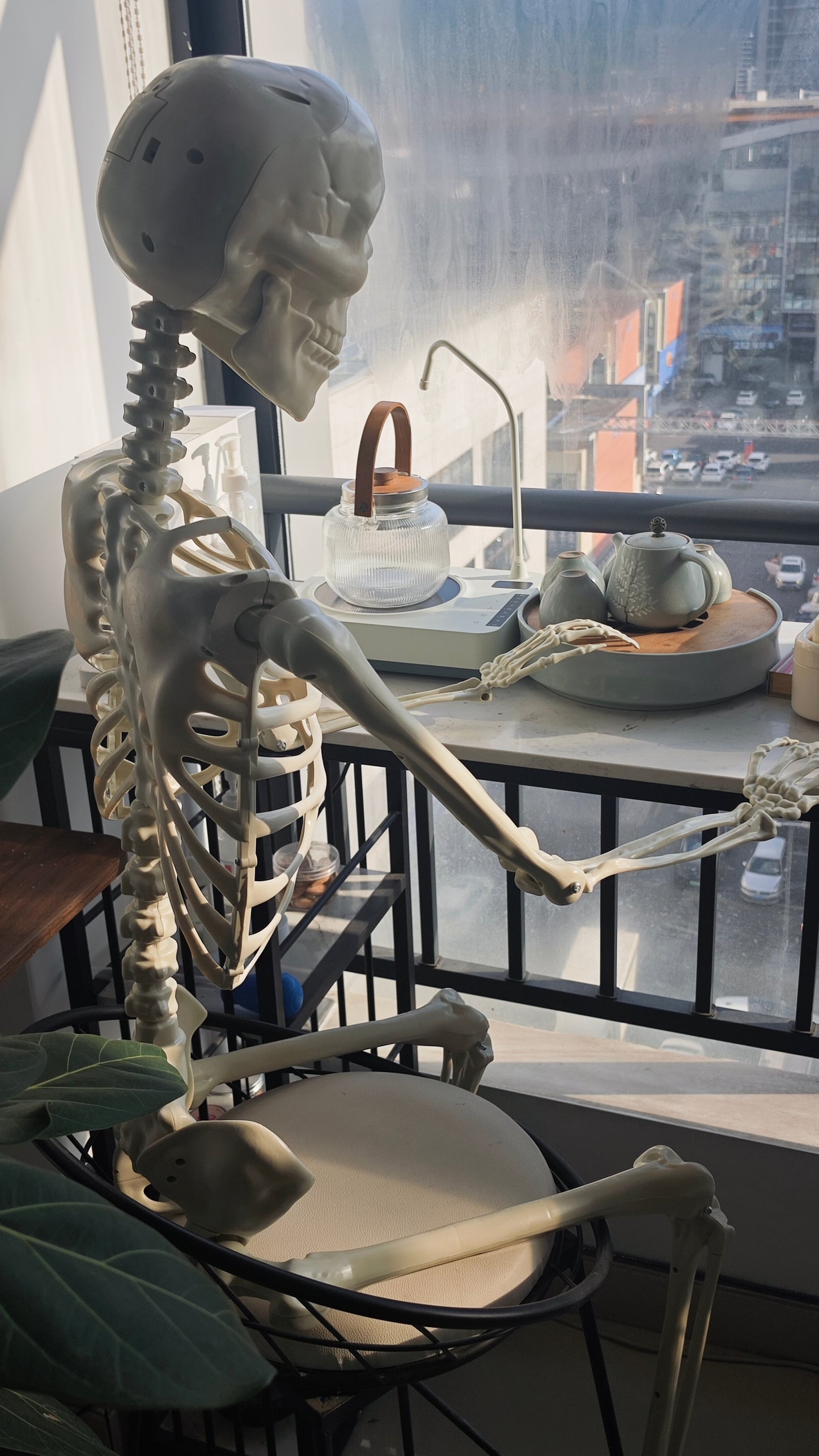 9 Pcs 5.5FT Animated Skeleton Set with Glowing Red Eyes and Sound Activation and Moving Jaw