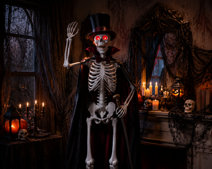 9 Pcs 170cm Animated Skeleton Set with Glowing Red Eyes, Sound Activation & Moving Jaw