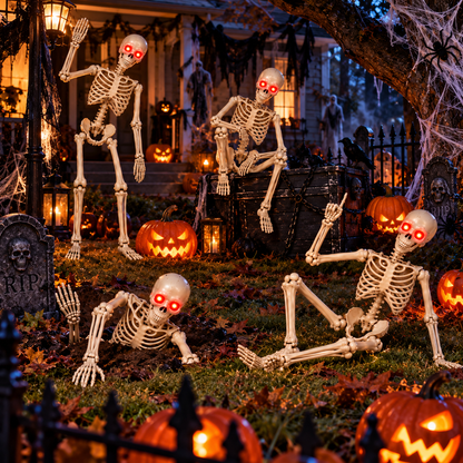 4PCS 5.5FT White Animated Skeletons – Halloween Entrance & Yard Display | 4-Pack