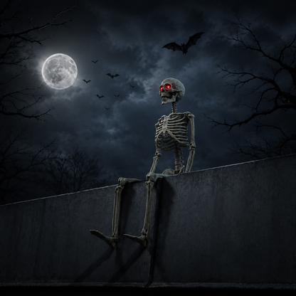 170cm Halloween skeleton decoration props, with red glowing eyes, sound sensing and chin moving functions.