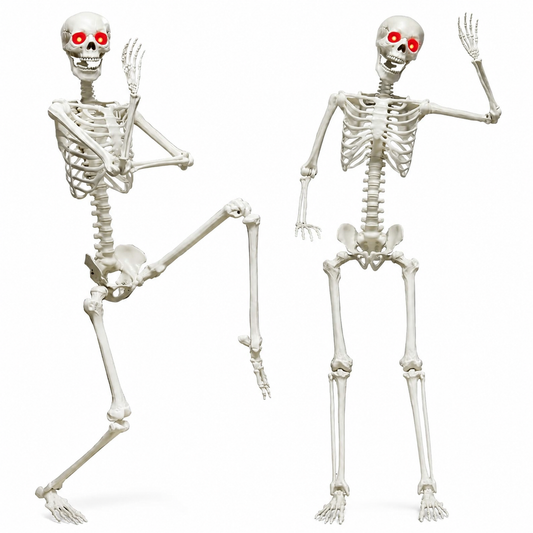1PC 5.5FT Halloween Skeleton Decoration Props with Red Glowing Eyes and Sound Sensing and Chin Moving Functions.（副本）