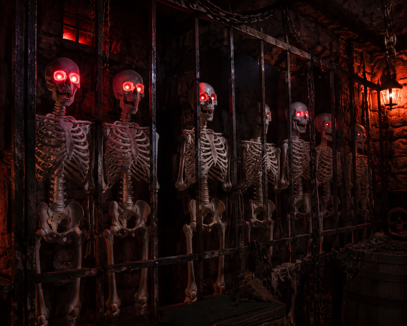 9 Pcs 170cm Animated Skeleton Set with Glowing Red Eyes, Sound Activation & Moving Jaw