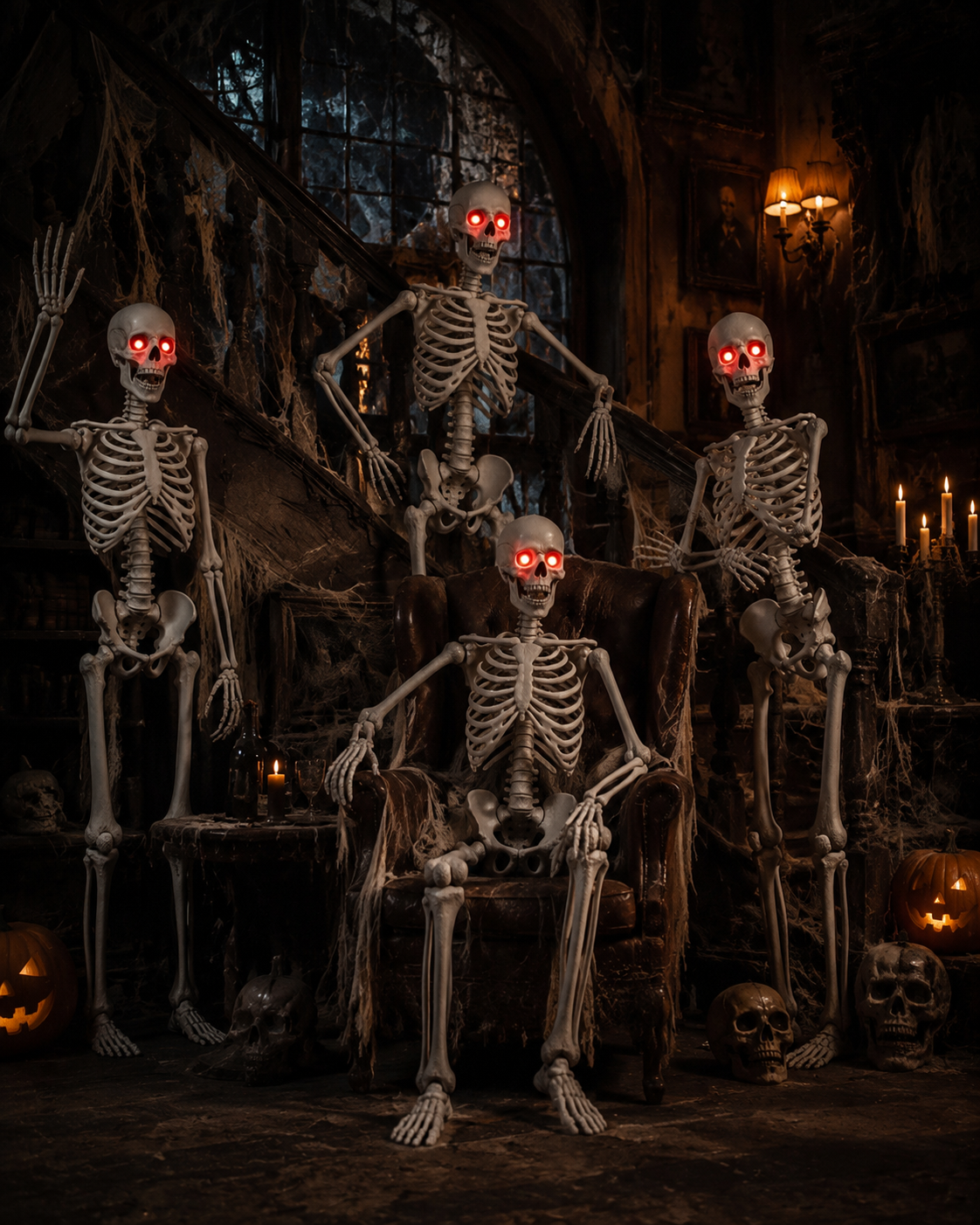 4PCS 5.5FT Skeleton With Red Eyes Shining and Chin Can Move and Can Make A Scary Sound.