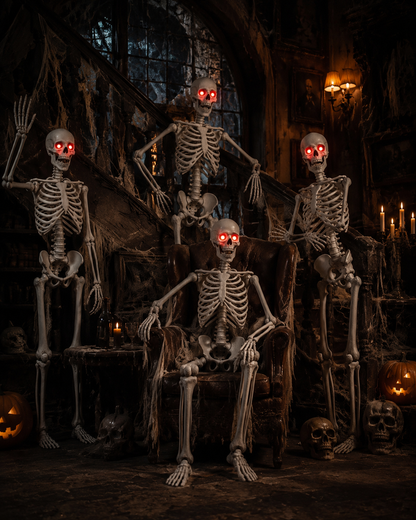 4PCS 5.5FT Skeleton With Red Eyes Shining and Chin Can Move and Can Make A Scary Sound.