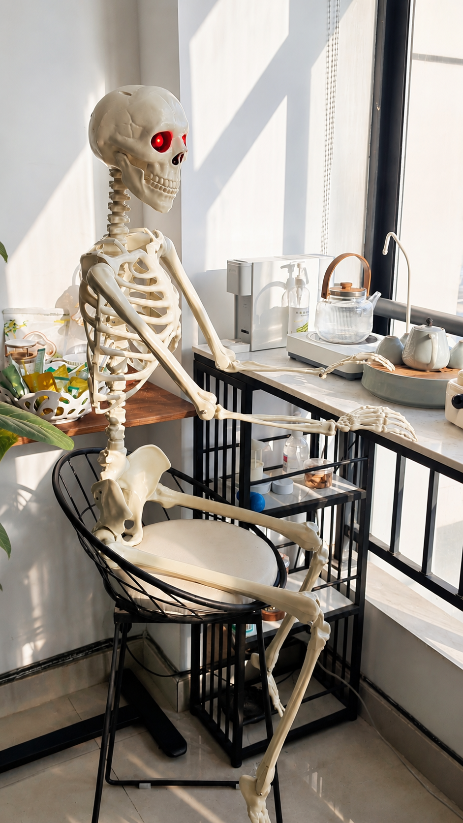 9 Pcs 5.5FT Animated Skeleton Set with Glowing Red Eyes and Sound Activation and Moving Jaw