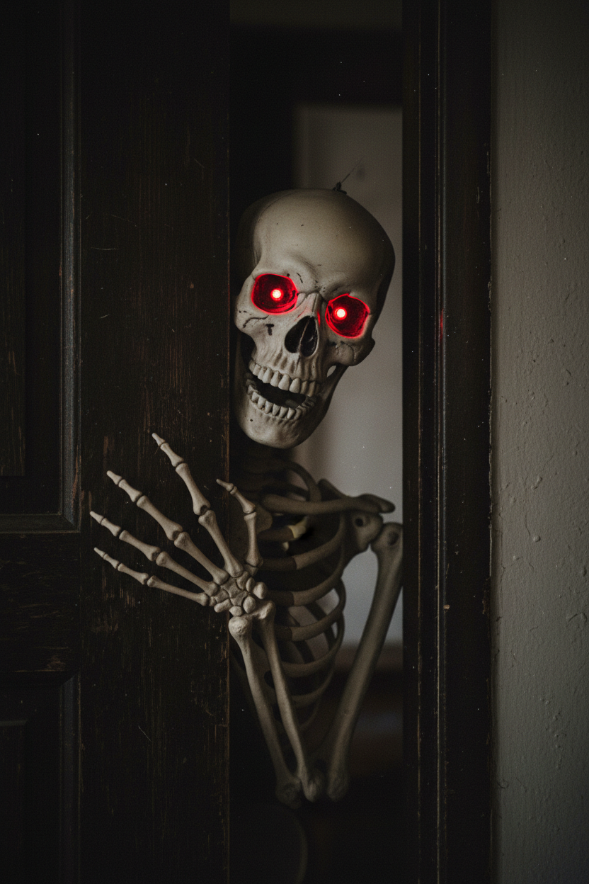 4PCS 5.5FT Skeleton With Red Eyes Shining and Chin Can Move and Can Make A Scary Sound.